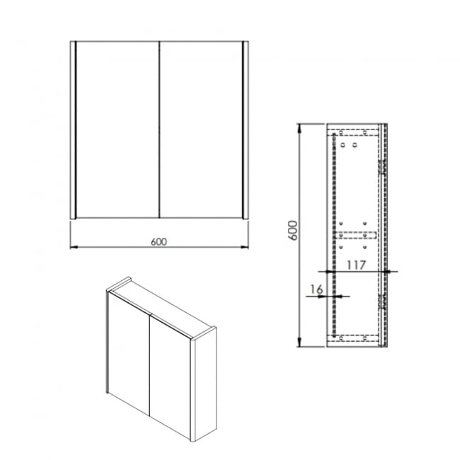 Prestige Options Mirror Cabinet 600mm Wide White