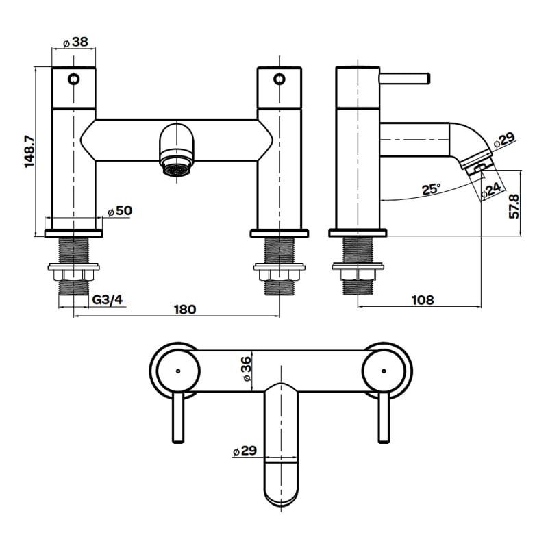 Prestige Ottone Bath Filler Tap Pillar Mounted - Brushed Brass