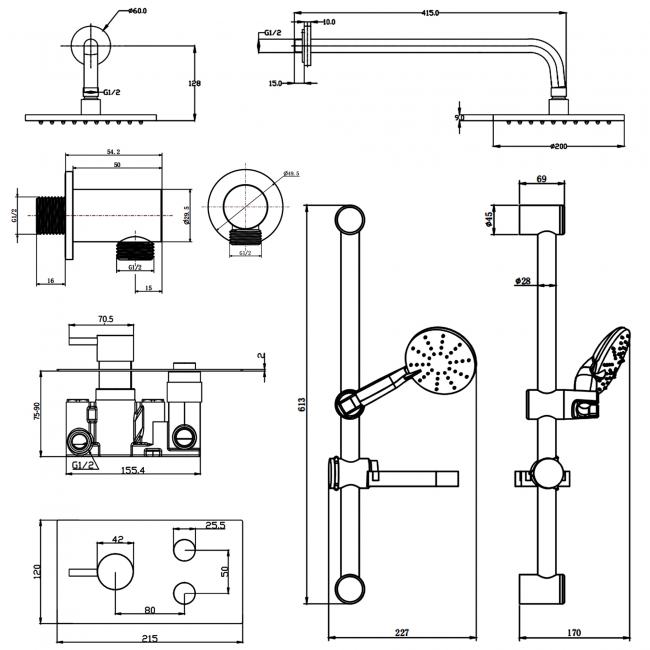 Prestige Plan Thermostatic Twin Round Push Button Concealed Mixer Shower with Shower Kit Round Head