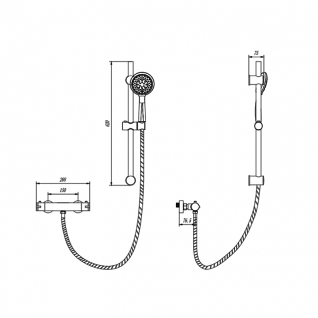 Prestige Plan Thermostatic Bar Shower with Slide Rail Kit