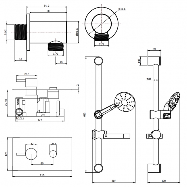 Prestige Plan Thermostatic Single Round Push Button Concealed Mixer Shower with Shower Kit