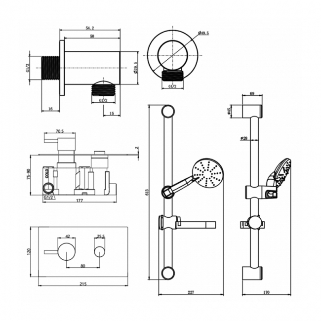 Prestige Plan Thermostatic Single Round Push Button Concealed Mixer Shower with Shower Kit