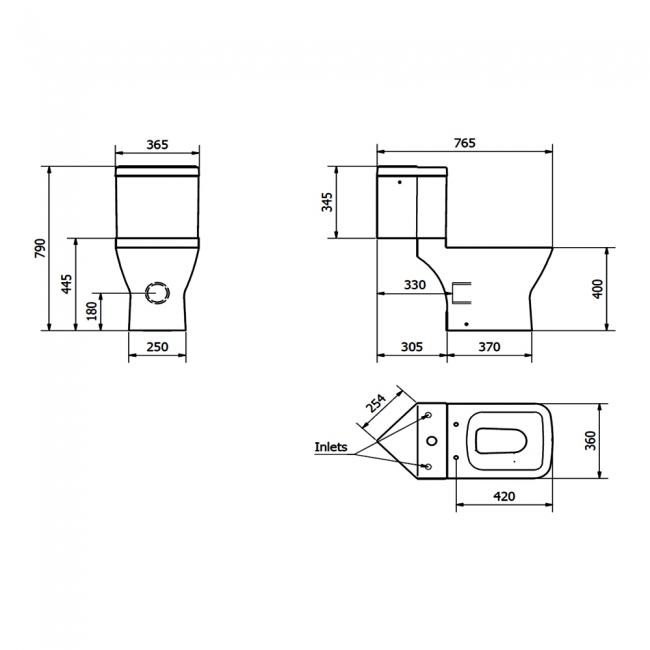 Prestige Project Square Close Coupled Toilet With Push Button Corner Cistern - Soft Close Seat