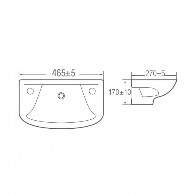 Prestige Proton Wall Hung Cloakroom Basin 460mm Wide - 2 Tap Hole