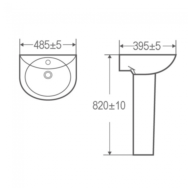 Prestige Proton Basin with Full Pedestal 485 Wide - 1 Tap Hole