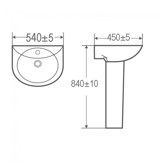 Prestige Proton Basin with Full Pedestal 540mm Wide - 1 Tap Hole