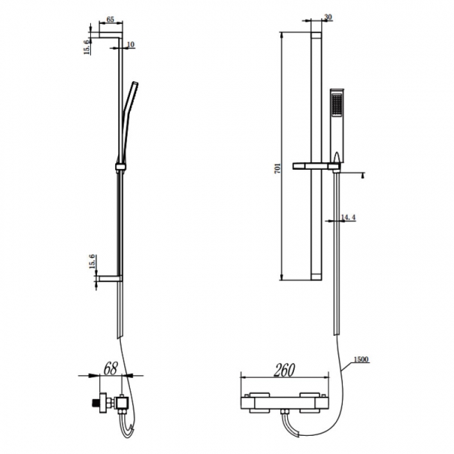 Prestige Pure Thermostatic Bar Shower with Adjustable Slide Rail Kit