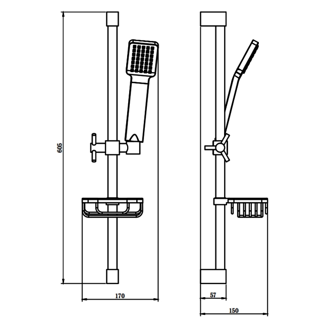 Prestige Pure Adjustable Slide Rail Kit with Soap Tray