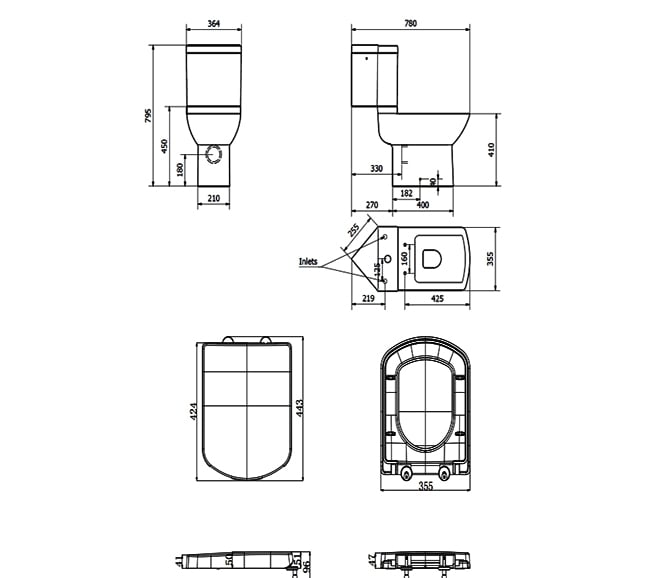 Prestige Pure Close Coupled Toilet Push Button Cistern Soft Close Seat