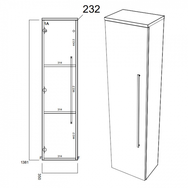 Prestige Purity 1-Door Wall Hung Side Tall Unit 355mm Wide - Silver Oak