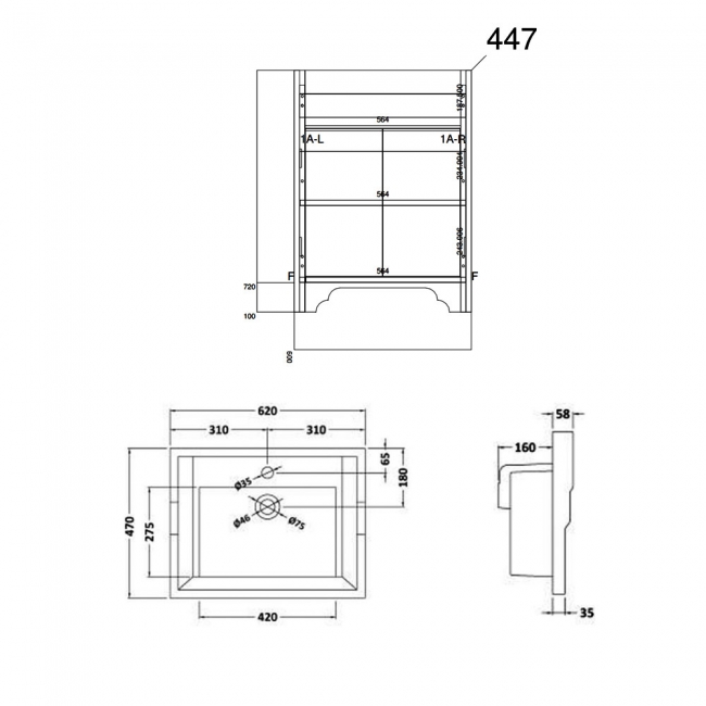 Prestige Purity 2-Door Floor Standing Vanity Unit with Ceramic Basin 500mm Wide - Black Oak