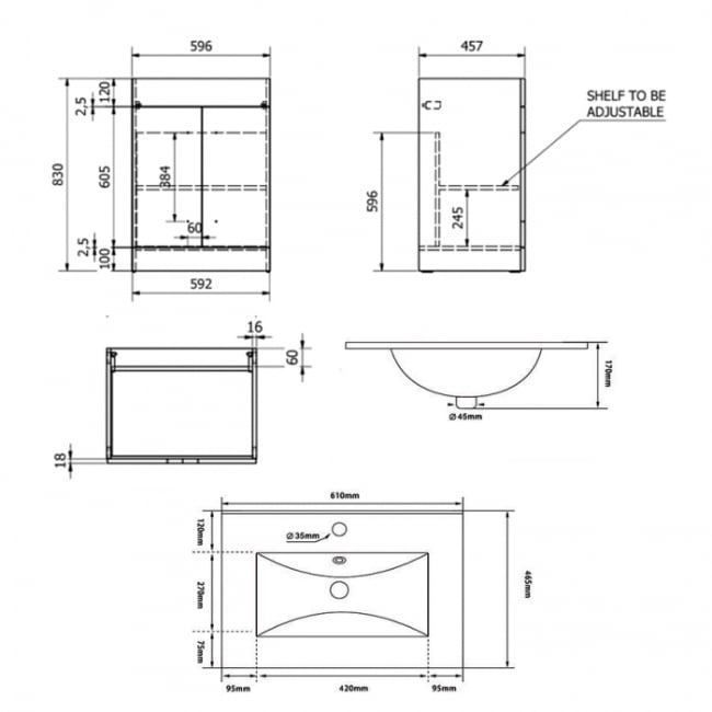 Prestige Purity 2-Door Floor Standing Vanity Unit with Ceramic Basin 600mm Wide - Silver Oak