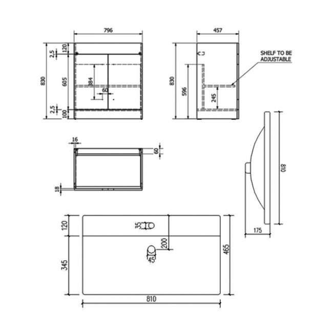 Prestige Purity 2-Door Floor Standing Vanity Unit with Mid Depth Ceramic Basin 800mm Wide - Silver Oak