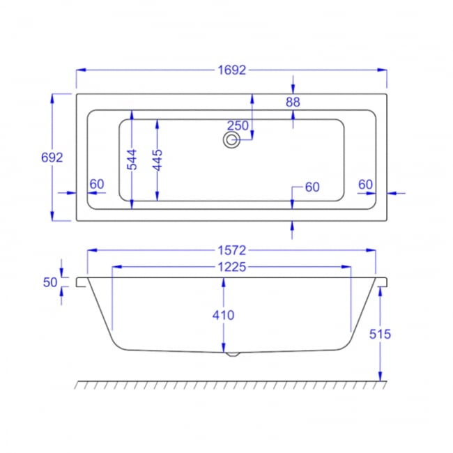 Prestige Spirit Duo Rectangular Acrylic Bath 1700mm x 700mm Double Ended (inc Leg Set)