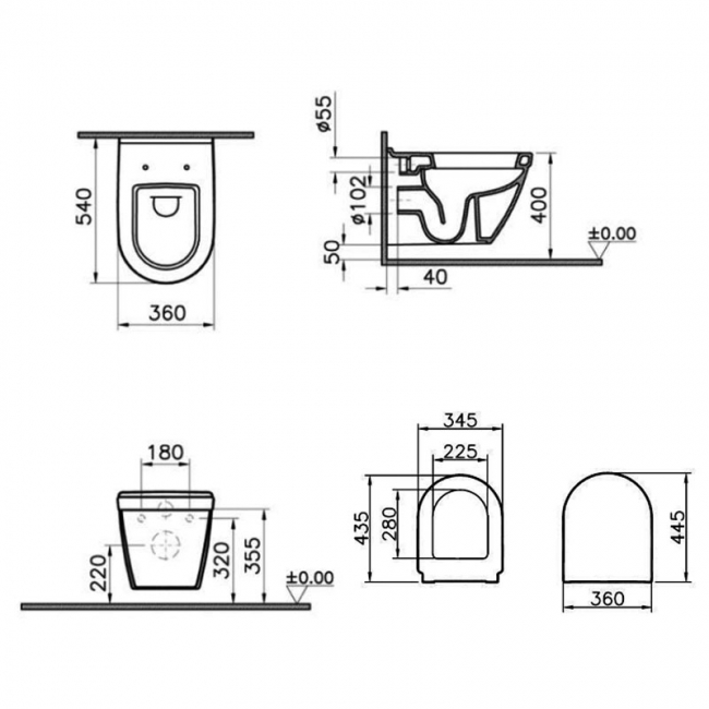 Prestige Style Wall Hung Toilet 545mm Projection - Soft Close Seat