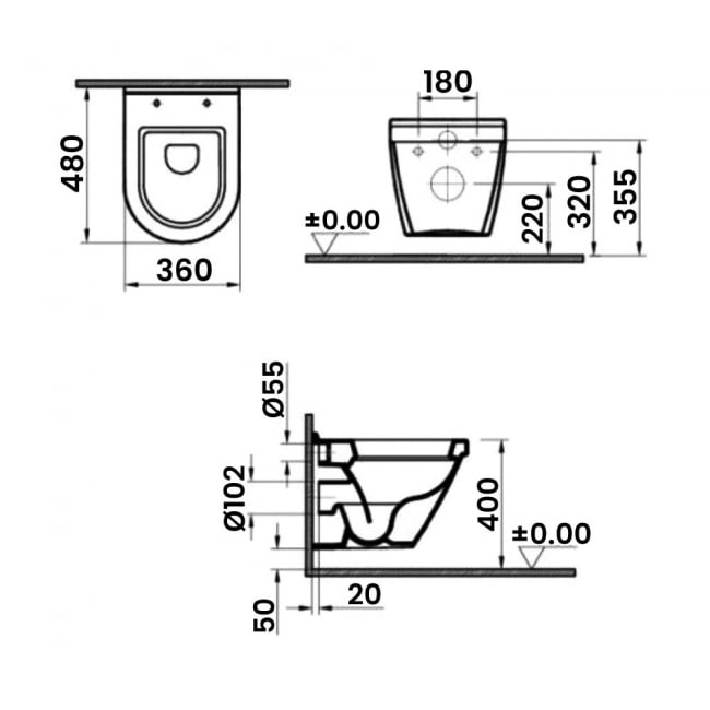 Prestige Style Toilet | POT984ST+POT980ST | Wall Hung | White