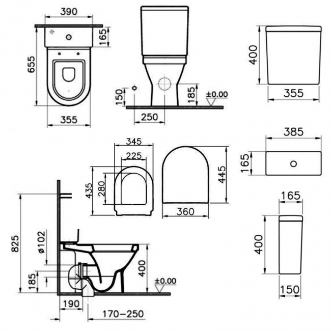 Prestige Style Open Back Close Coupled Toilet Pan with Push Button Cistern - Soft Close Seat