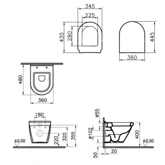 Prestige Style Wall Hung Toilet 480mm Short Projection - Soft Close Seat