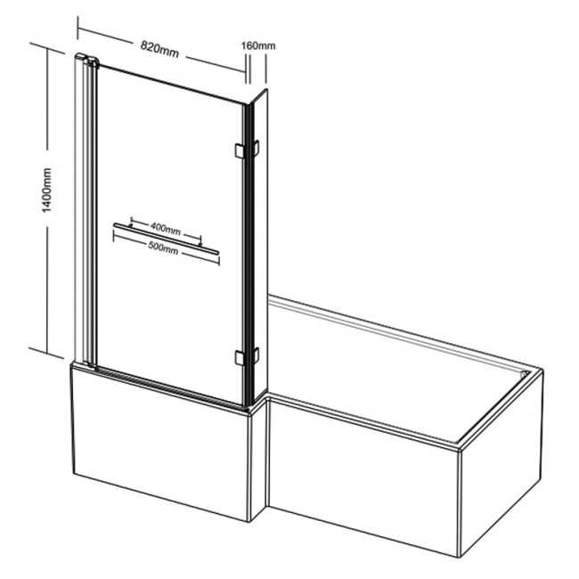 Prestige Tetris L-Shaped Bath Screen with Towel Rail 1400mm H x 820mm W - 6mm Glass