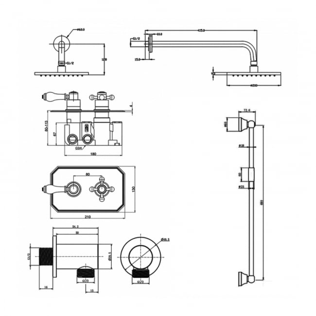 Prestige Viktory Thermostatic Dual Concealed Mixer Shower Adjustable Slide Rail Kit + Fixed Head