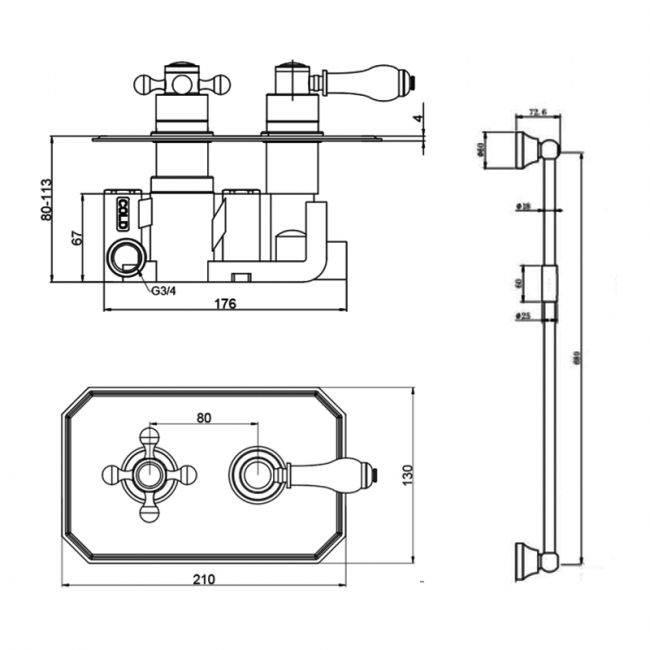 Prestige Viktory Thermostatic Dual Concealed Shower with Adjustable Slide Rail Kit