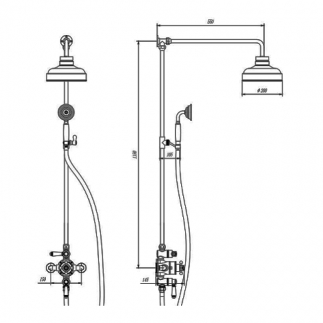 Prestige Viktory Thermostatic Exposed Shower Valve with Rigid Riser Kit and Fixed Shower Head - Chrome