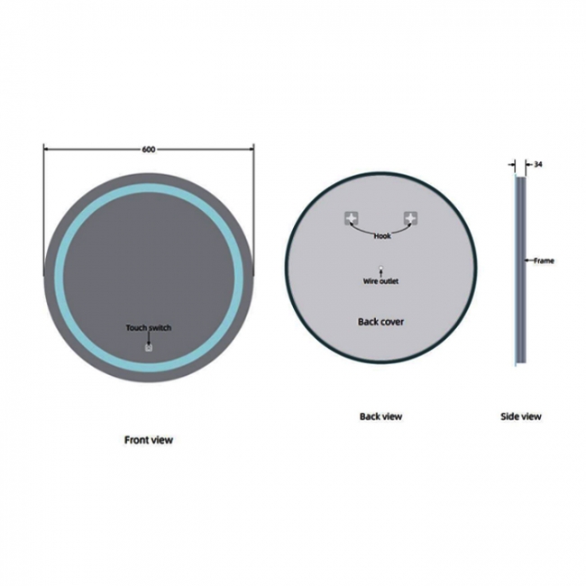 Prestige Vista Circular LED Bathroom Mirror 600mm Diameter