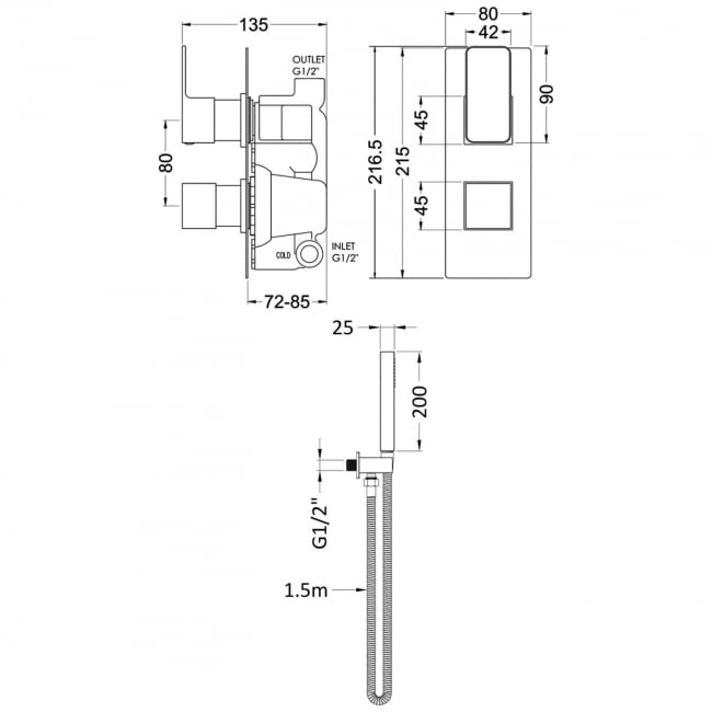 Purity Edge Brushed Pewter Dual Concealed Shower Set with Handset and Bracket