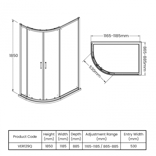 Purity Excel Offset Quadrant Shower Enclosure 1200mm x 900mm - 5mm Glass