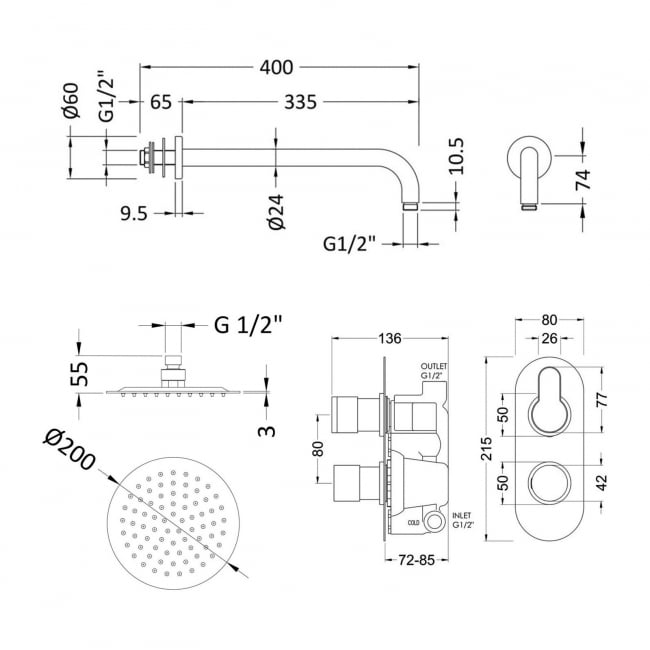 Purity Loop Brushed Brass Dual Concealed Shower Set with Fixed Head