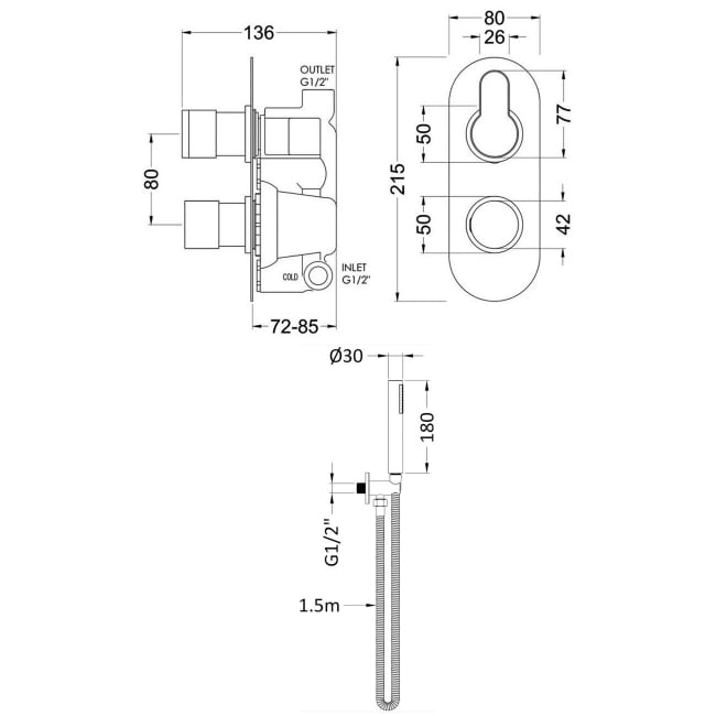 Purity Loop Chrome Dual Concealed Shower Set with Handset and Bracket