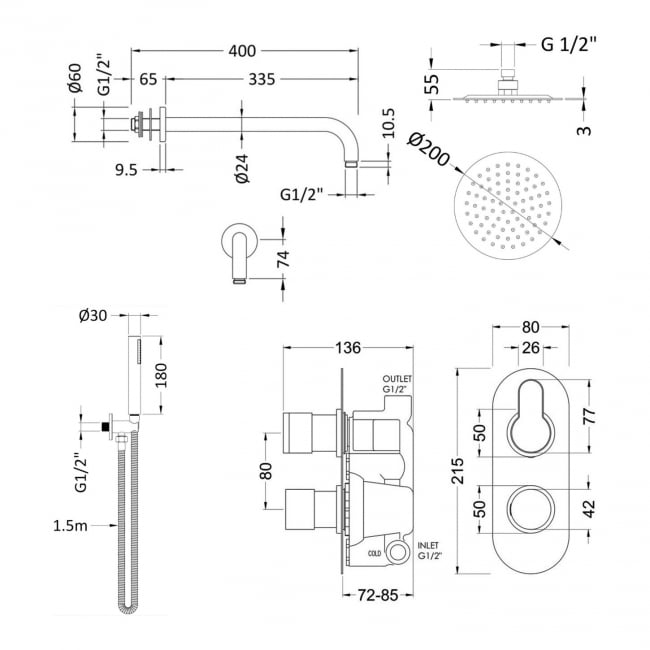 Purity Loop Black Dual Concealed Shower Set with Fixed Head and Handset