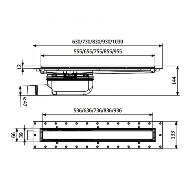 Purus Living Linear Parallel Wet Floor Drain 600mm Wide Stainless Steel Tile Grate