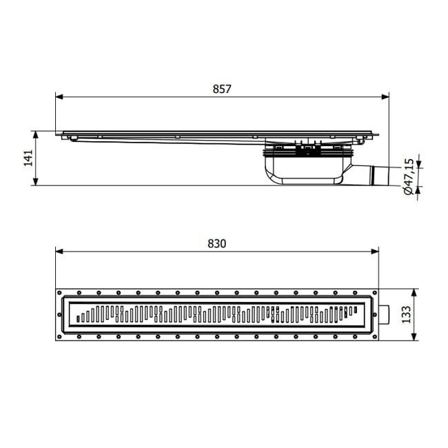 Purus Living Linear Parallel Wet Floor Drain 800mm Wide Stainless Steel Twist Grate