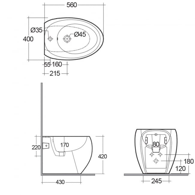 RAK Cloud Back to Wall Bidet 560mm Projection 1 Tap Hole - Matt White