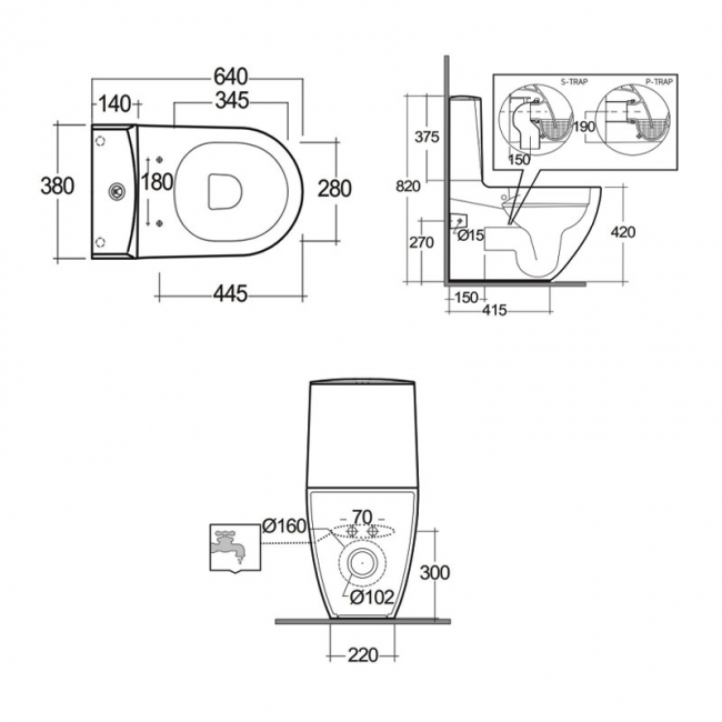 RAK Des Rimless Back to Wall Close Coupled Toilet with Push Button Cistern - Urea Soft Close Seat