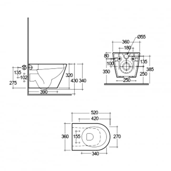 RAK Feeling Rimless Wall Hung Pan Matt Greige - Excluding Seat