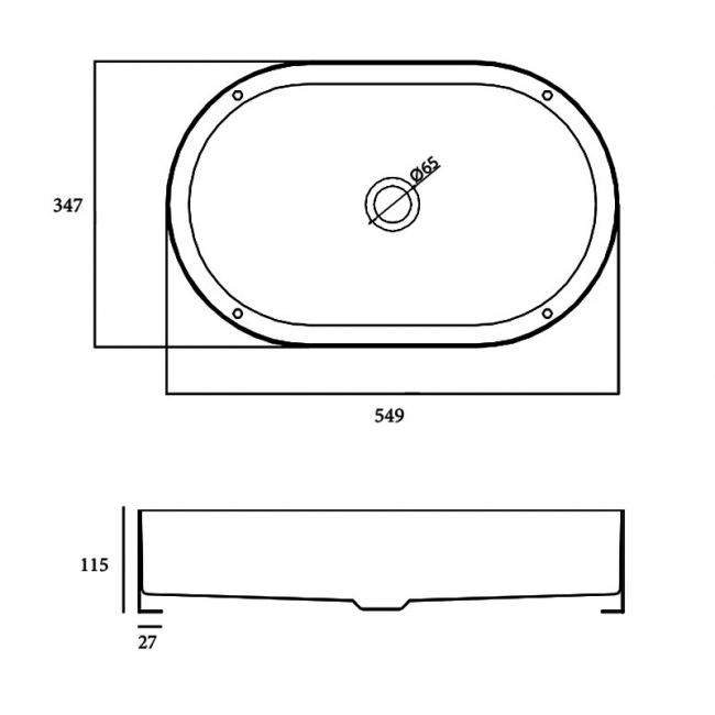 RAK Ingot Oval Countertop Wash Basin 350mm Wide - Brushed Nickel