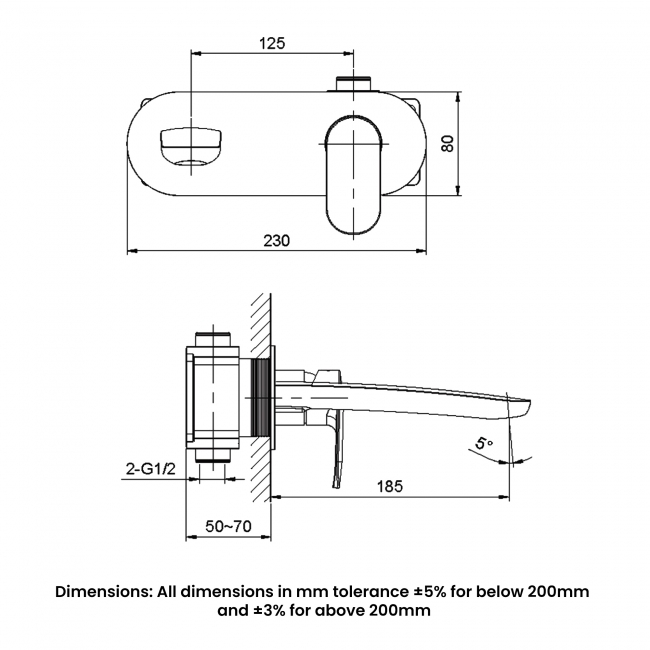 RAK Mercury Single Lever Basin Mixer Tap Wall Mounted - Chrome