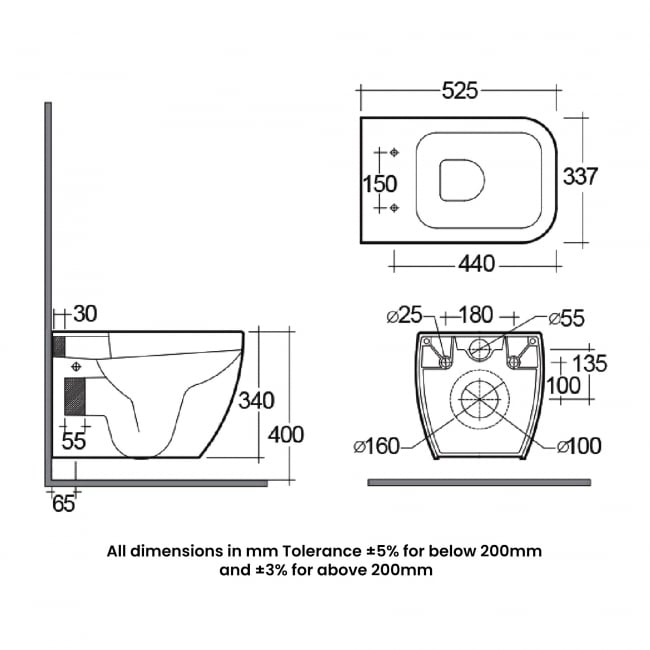 RAK Metropolitan Wall Hung Pan White - Excluding Seat