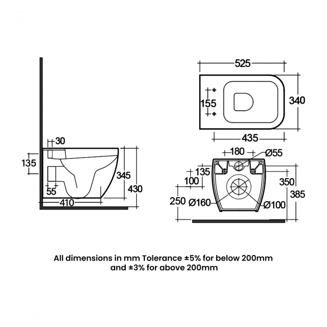 RAK Metropolitan Rimless Wall Hung Pan Hidden Fixations White - Excluding Seat