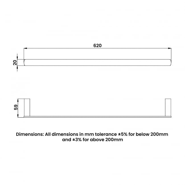 RAK Petit Square Single Towel Bar 620mm Wide - Chrome