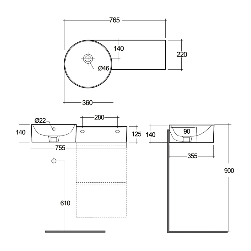 RAK Ceramics Petit Wall Hung Basin | PETWB27700AWHA | 765mm | 0TH