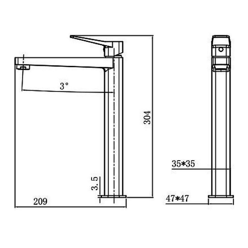 RAK Petit Square Tall Basin Mixer Tap Without Waste - Brushed Nickel