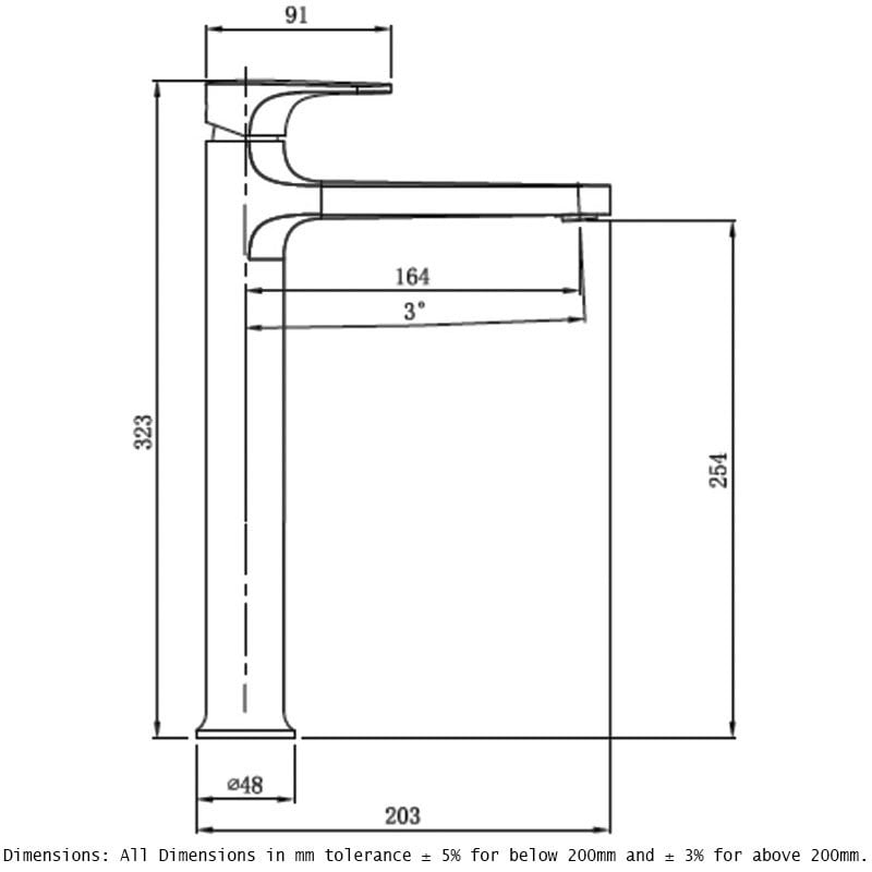 RAK Portofino Tall Basin Mixer Tap Without Waste - Brushed Nickel