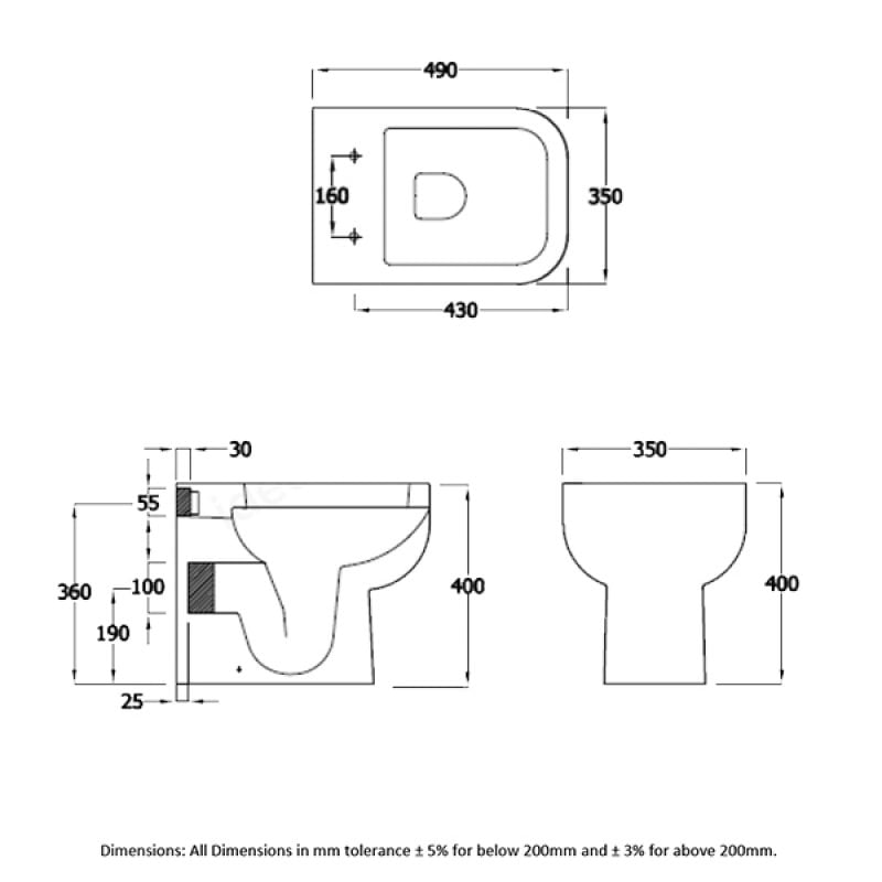 RAK Series 600 Back to Wall Pan White - Excluding Seat