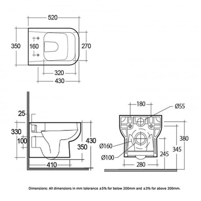 RAK Series 600 Rimless Wall Hung Pan White - Excluding Seat