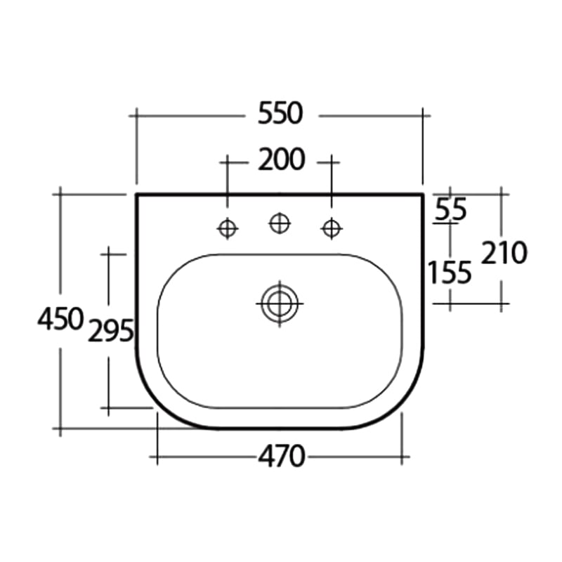 RAK Tonique Basin with Semi Pedestal 550mm Wide - 1 Tap Hole