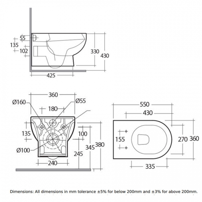 RAK Tonique Rimless Wall Hung Pan with Hidden Fixations White - Excluding Seat