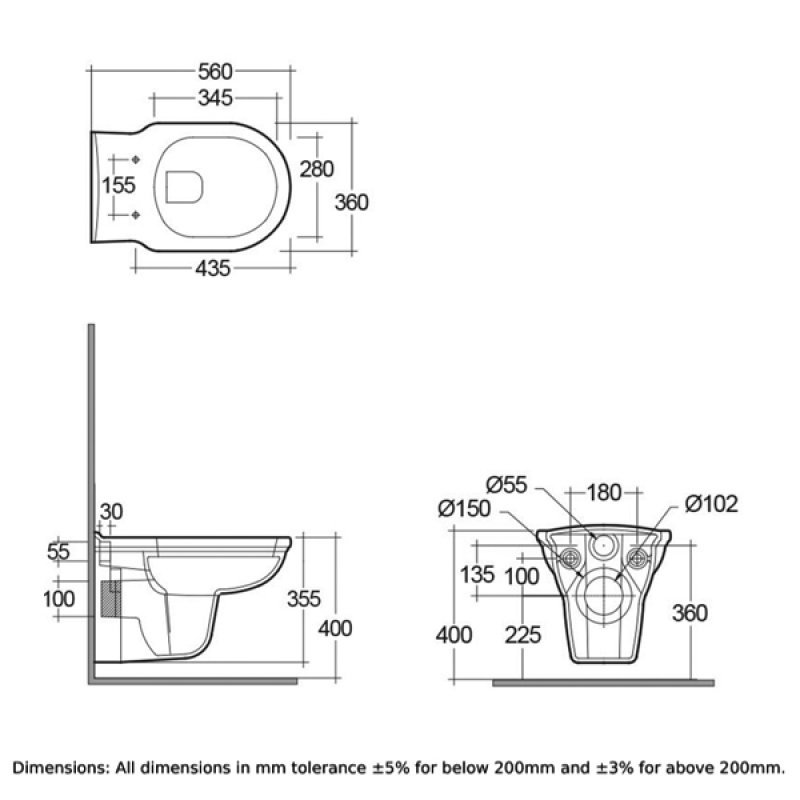 RAK Ceramics Washington Toilet | WASWHPANSC505 | Wall Hung | White